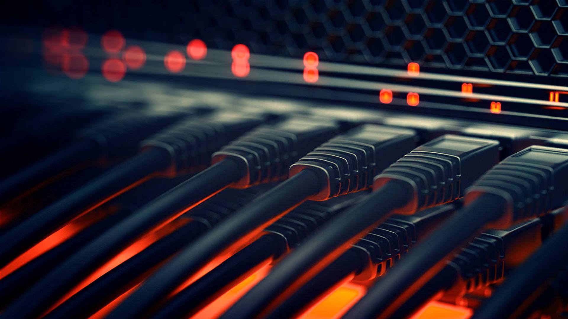 Network cables in a homelab rack