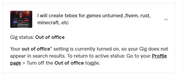 Fiverr out of office bug screenshot