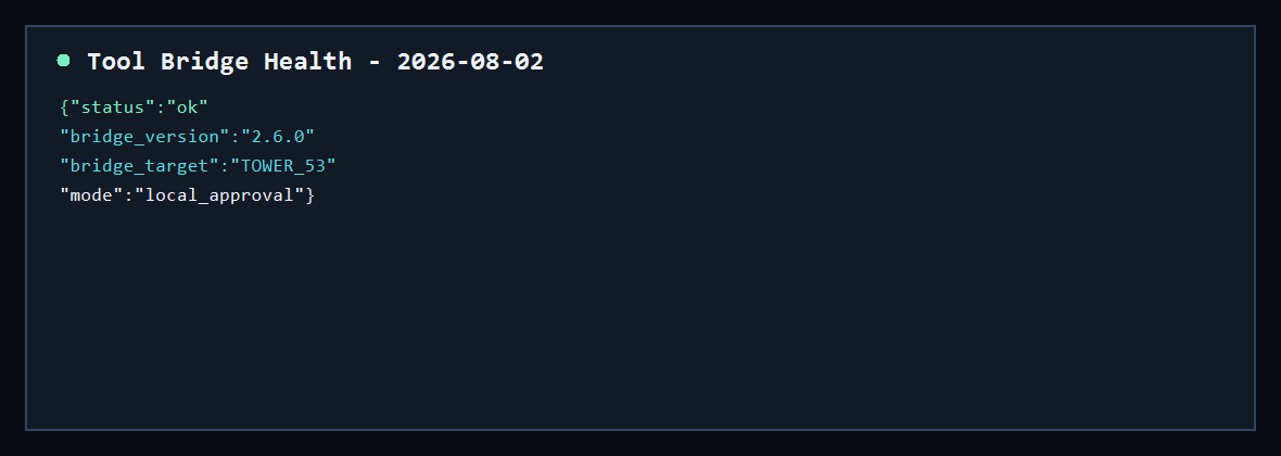 Live tool bridge health screenshot