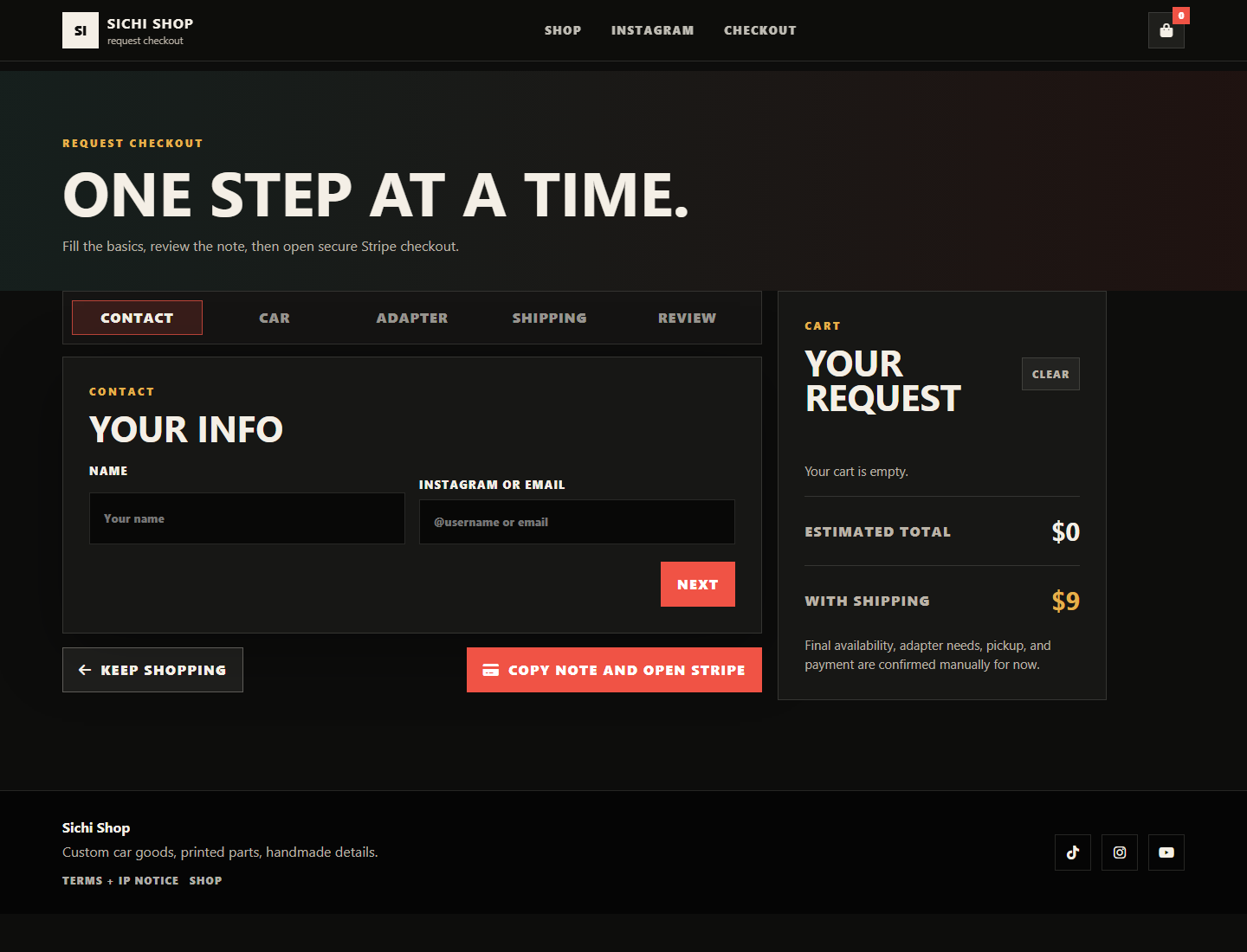 Sichi Shop checkout screenshot